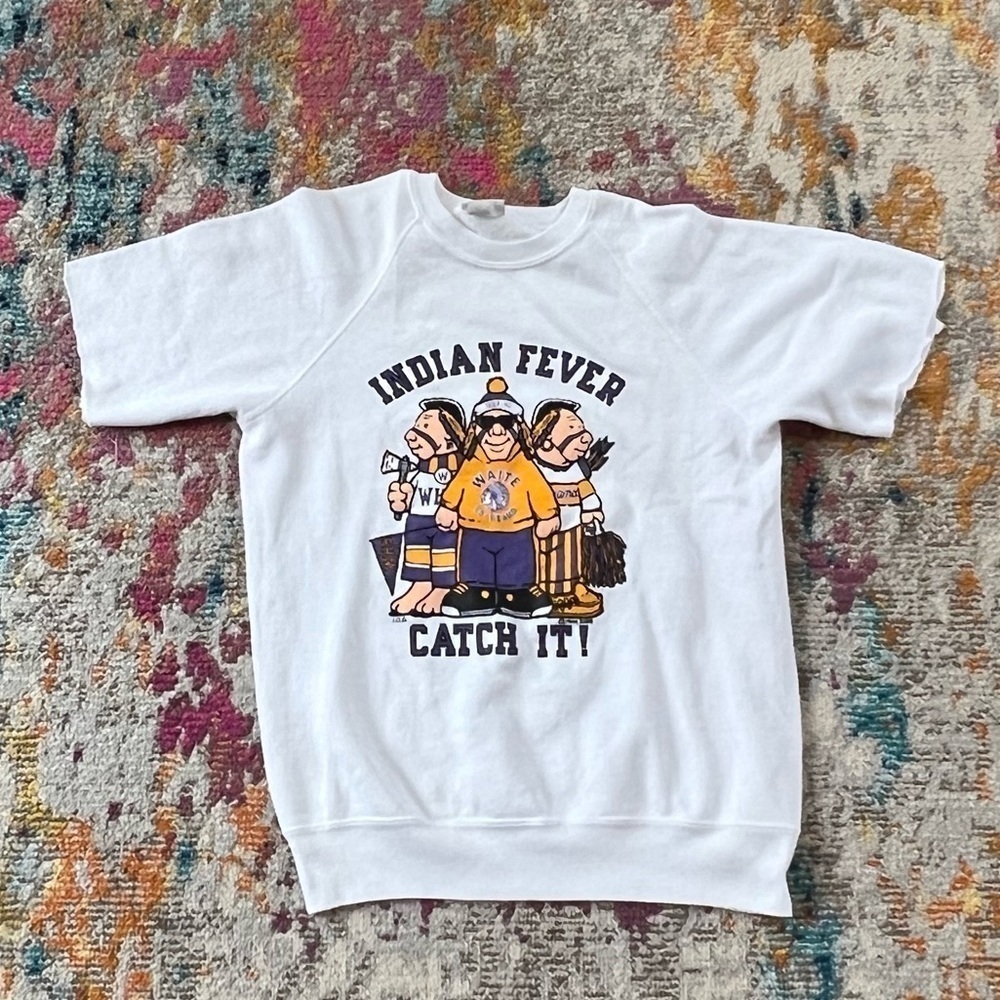 VTG 1980s Waite High School Ohio 80s Sports Shortsleeve White Sweatshirt